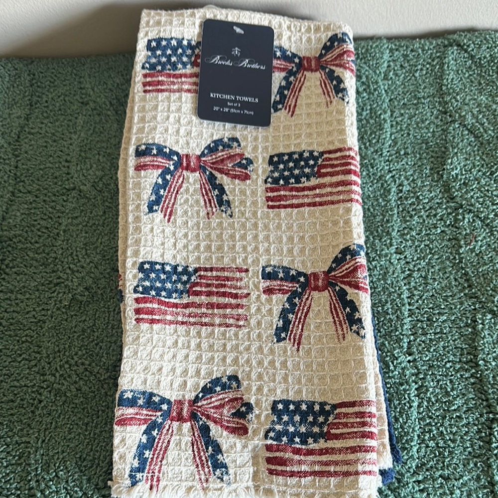 Brooks Brothers American Flag 🇺🇸 Bow Kitchn Towels Set of 3 NEW!